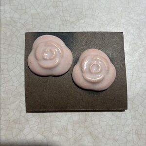 Handmade Pink Rose Ceramic Earrings